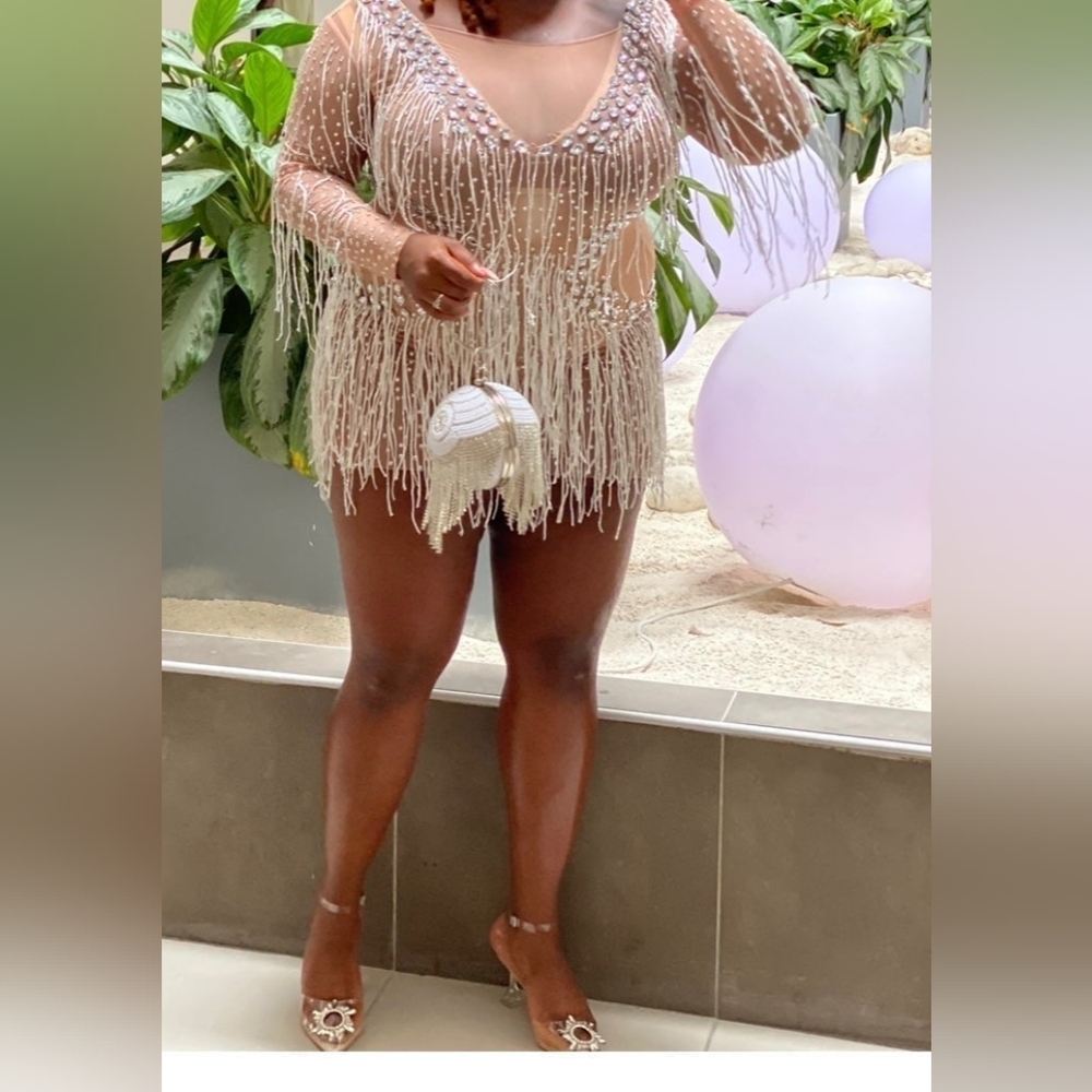 Unique Rare Size Large Ice Me Out Bling Birthday Silver Rhinestone Fringe Dress - Picture 3 of 11